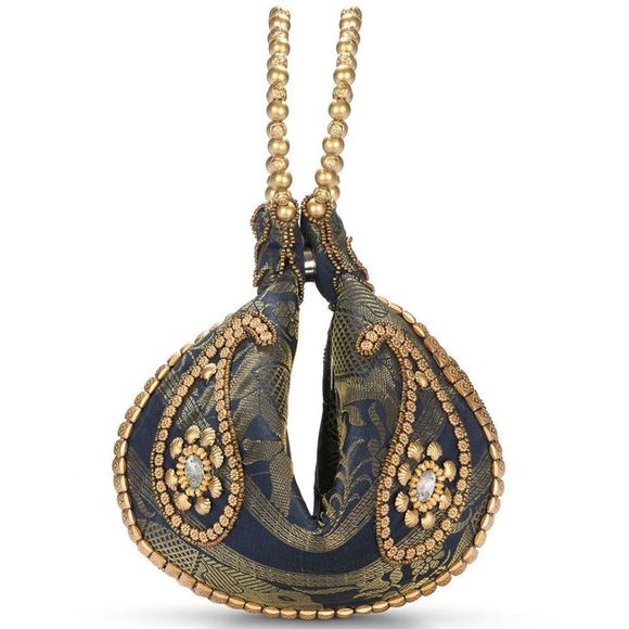 Potli Fortune Cookie Bag Beaded Elephant Navy - Picture 1 of 5